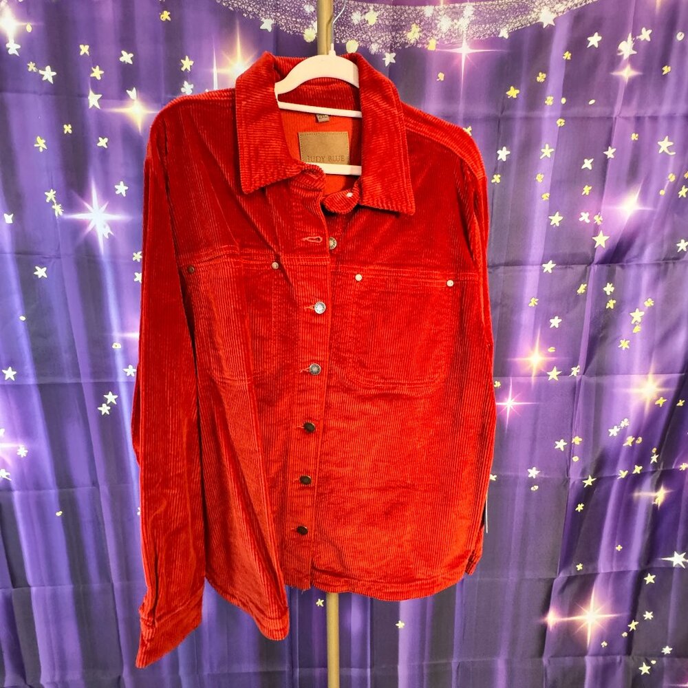 Judy Blue - Corduroy Overdyed Rust Fringe Shacket - Rust - 2X - NWT